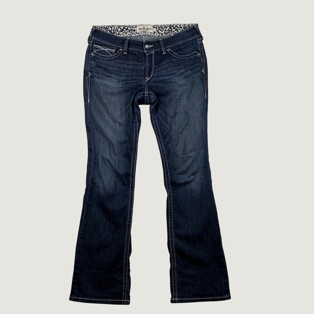Ariat REAL Bootcut Jeans Womens Mid Rise Contrast Stitch 32L Dark Wash Western